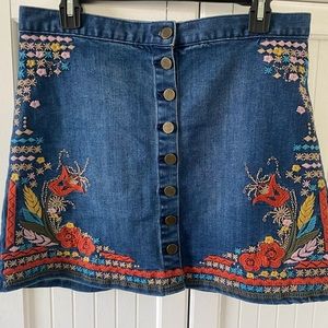Philosophy Floral Embroidered Denim Skirt